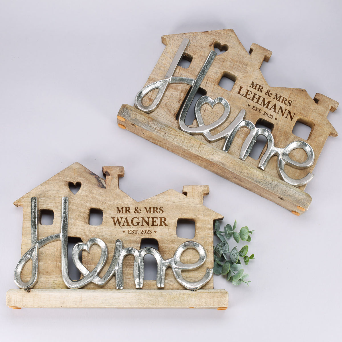 Große Holzskulptur - Home - als Hochzeitsgeschenk mit Gravur