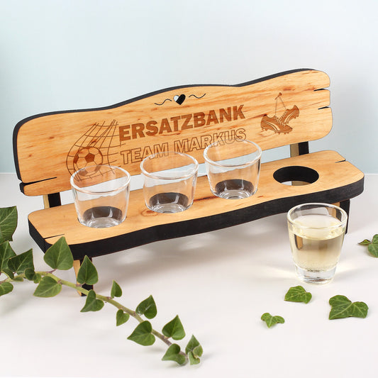 Schnapsbank mit 4 Schnapsgläsern mit Ihrem Wunschtext graviert