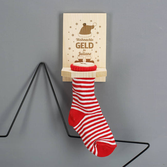 Sparstrumpf für Weihnachtsgeld mit Gravur