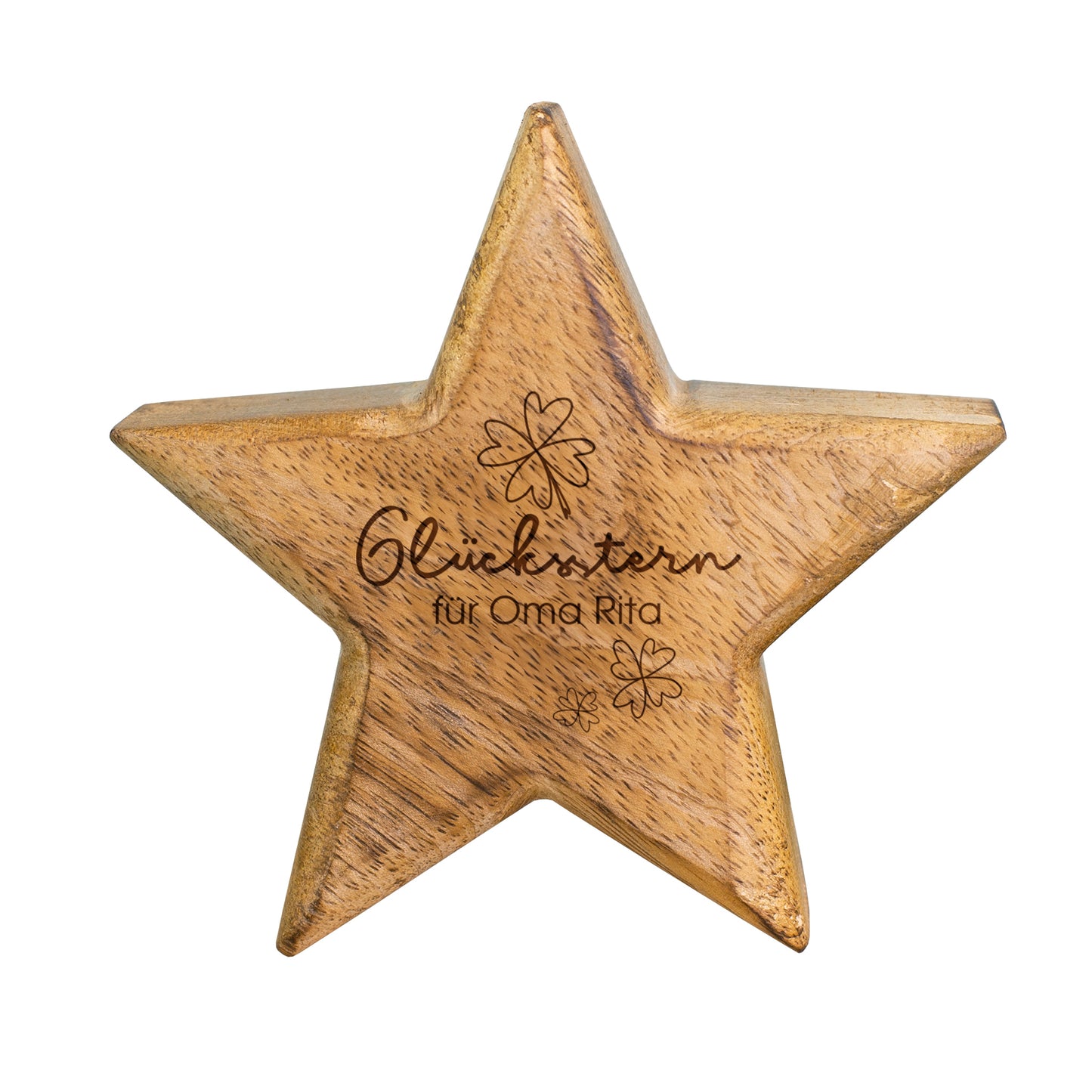 Personaliserbarer Holzstern „Glücksstern“ mit Gravur für Oma Rita – freigestellt