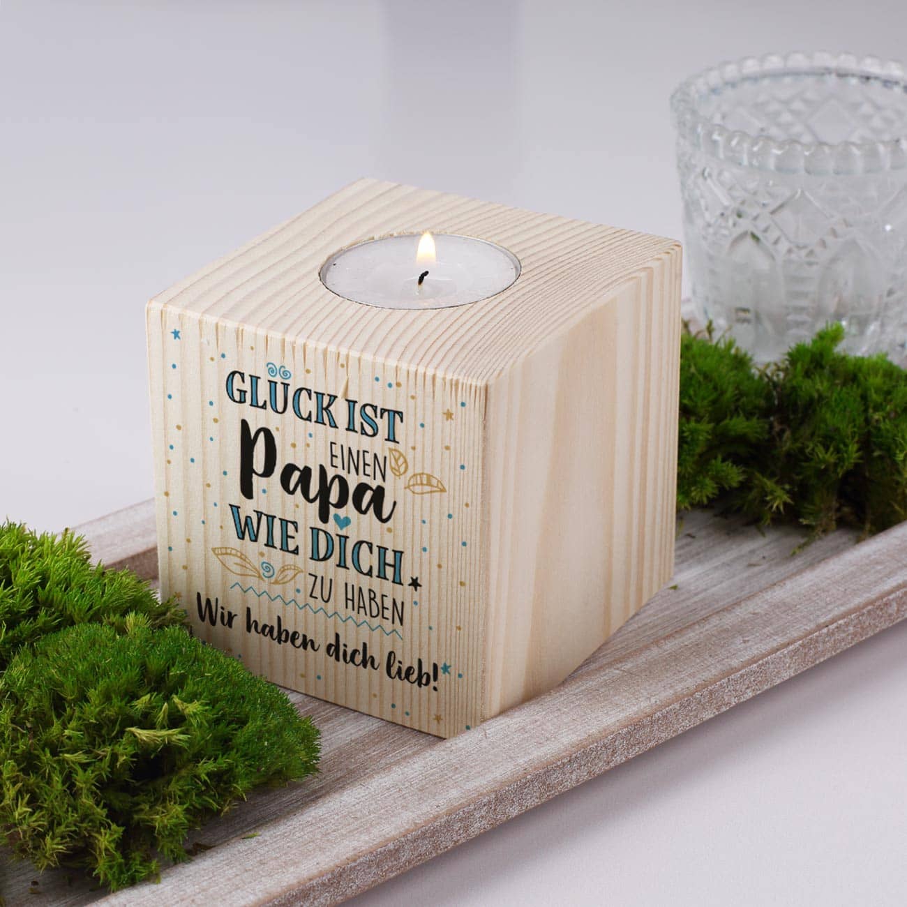 Holzwürfel als Teelicht - Für Papas zum Vatertag