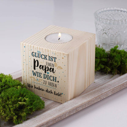 Holzwürfel als Teelicht - Für Papas zum Vatertag