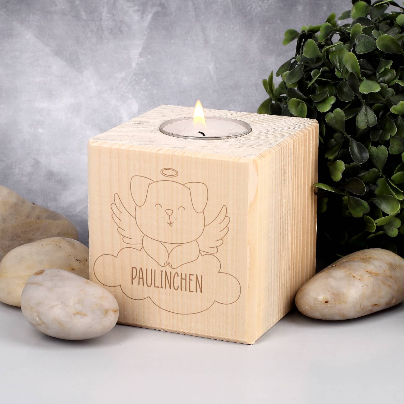 Personalisiertes Gedenklicht für den Hund mit niedlicher Gravur