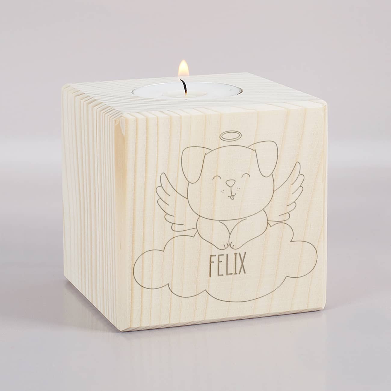 Holz Gedenklicht für verstorbenen Hund mit Name personalisiert