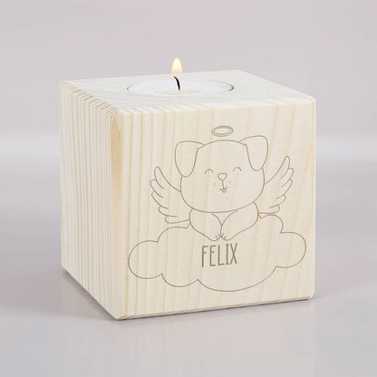 Holz Gedenklicht für verstorbenen Hund mit Name personalisiert