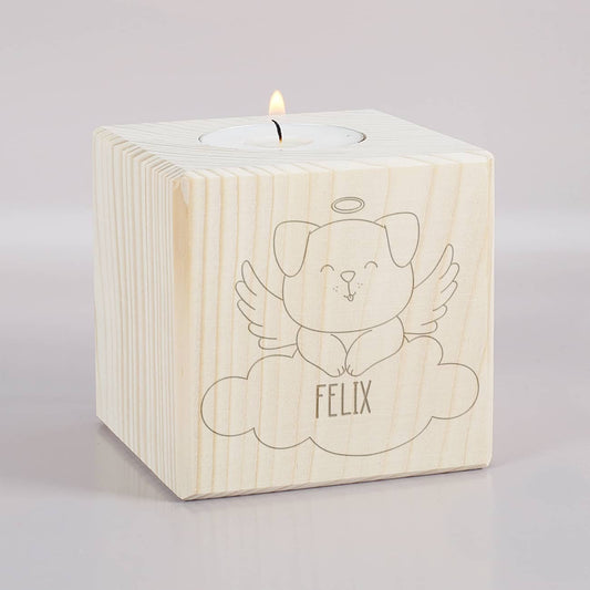 Holz Gedenklicht für verstorbenen Hund mit Name personalisiert