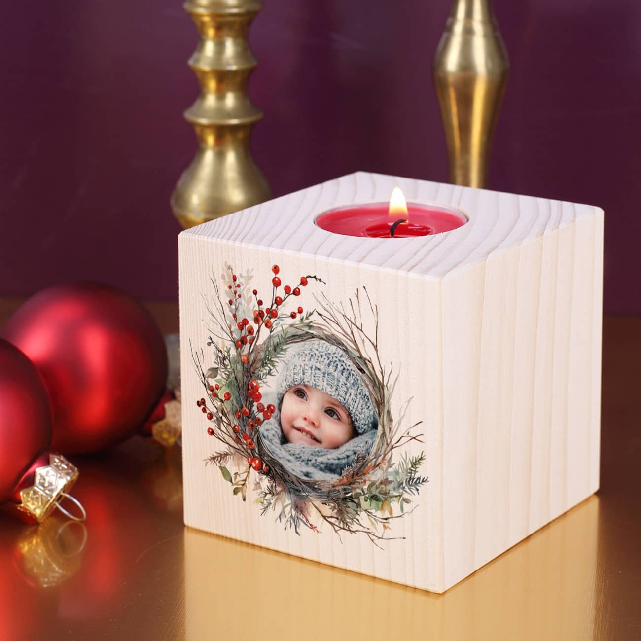 Teelichthalter aus Holz mit Ihrem Lieblingsfoto