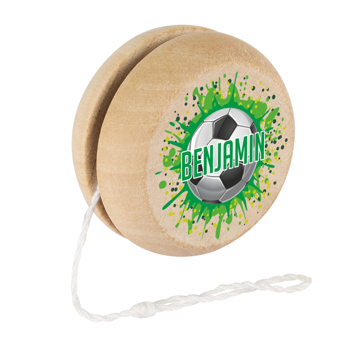 Freigestelltes Bild des Fußball-Yo-Yos mit gedrucktem Namen Benjamin