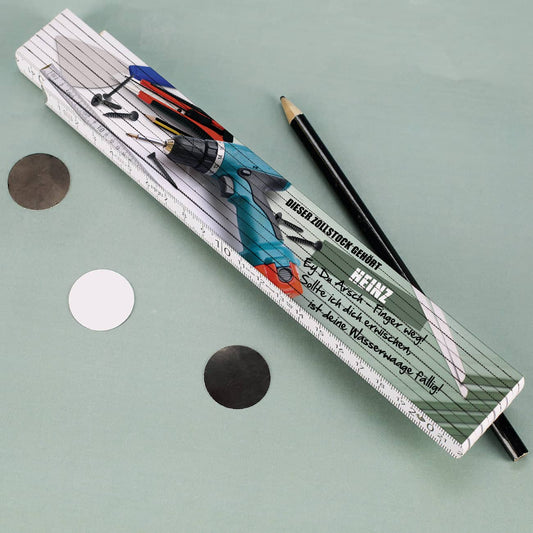 Zollstock bedruckt Werkzeug und Name