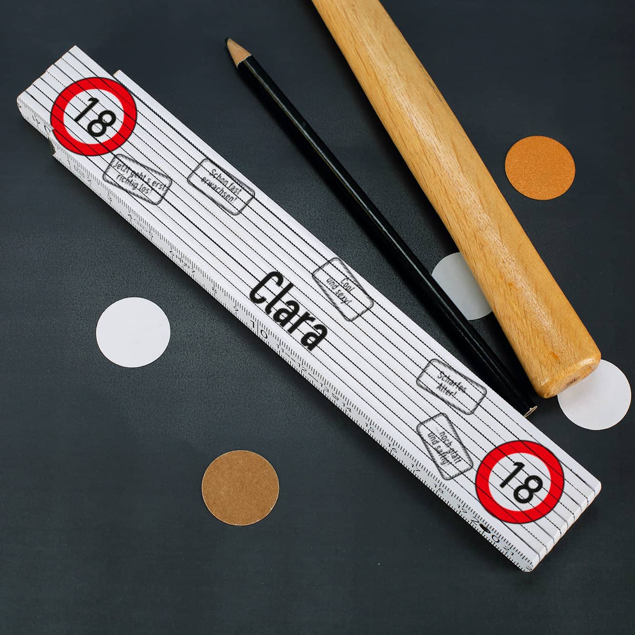 2 m Zollstock mit Ihrem Wunschnamen zum 18. Geburtstag