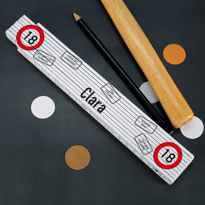 2 m Zollstock mit Ihrem Wunschnamen zum 18. Geburtstag