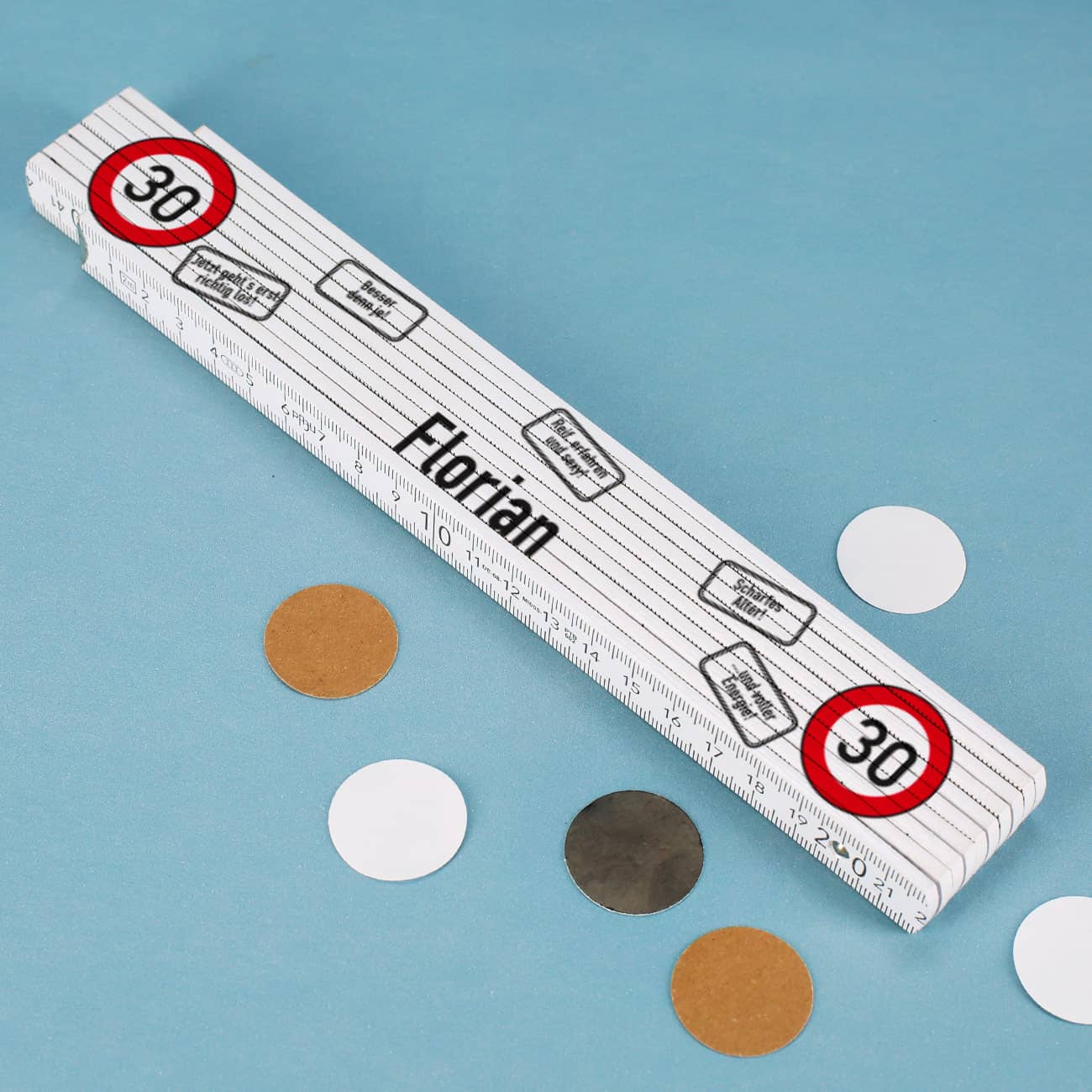 personalisierter Zollstock zum 30. Geburtstag mit Ihrem Wunschnamen bedruckt