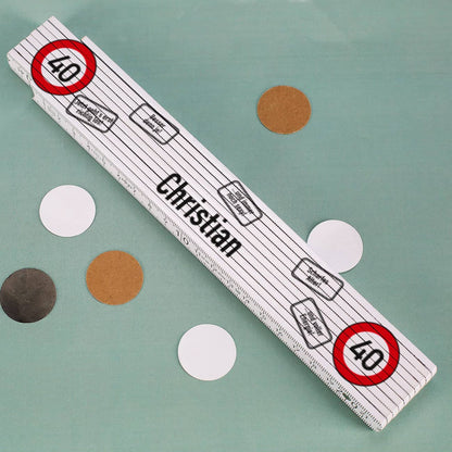 personalisierter Zollstock mit Verkehszeichen zum 40. Geburtstag bedruckt 