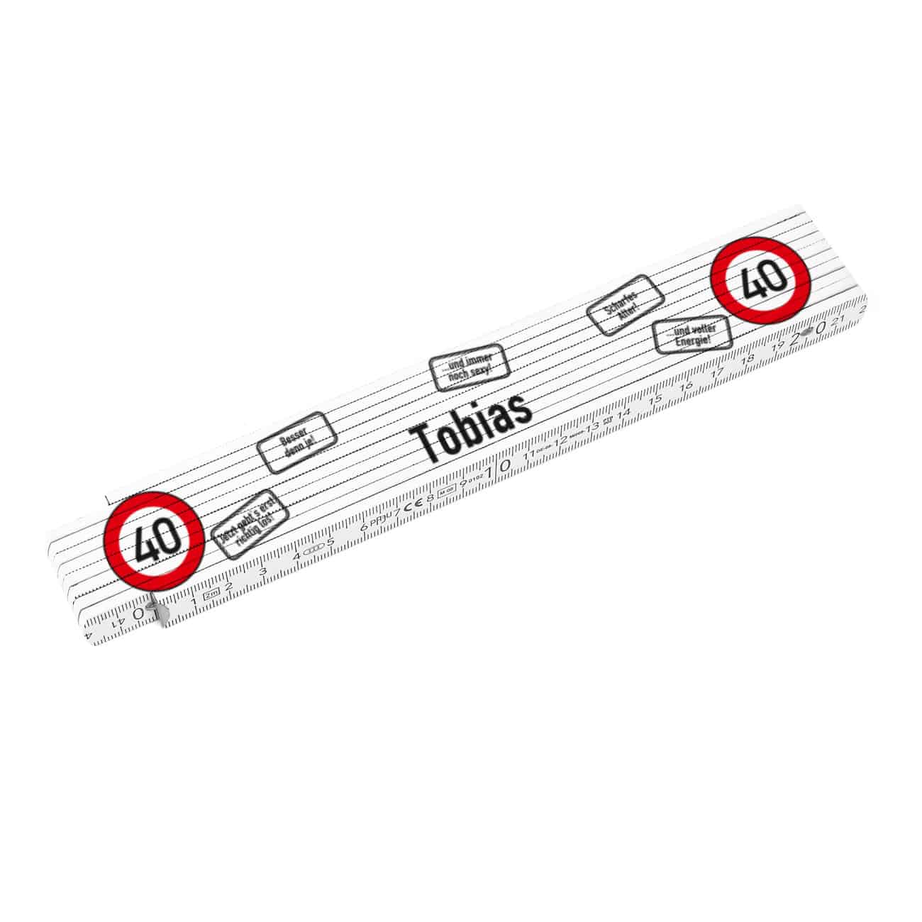 Zollstock mit Verkehrszeichen und einem Namen Ihrer Wahl personalisiert