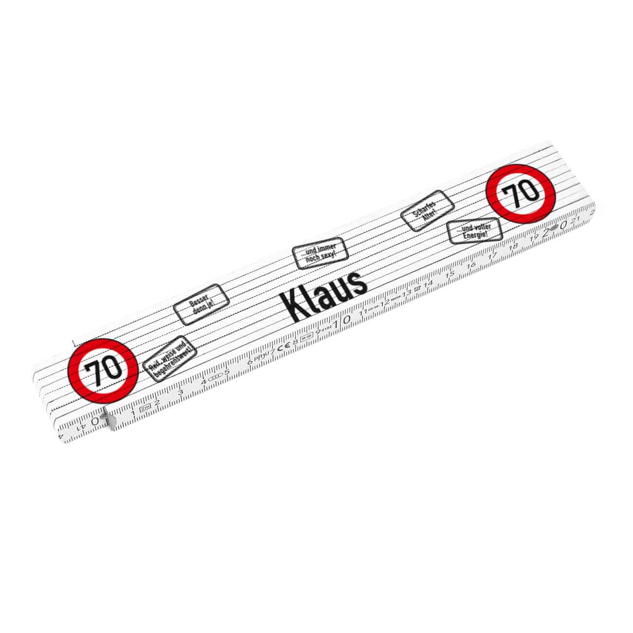 Personalisierter Zollstock Verkehrszeichen zum 70. Geburtstag