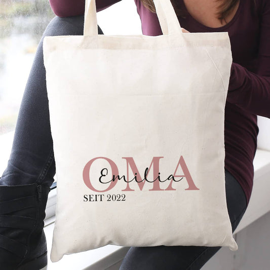 Stoffbeutel - Oma seit - mit Wunschtext und Jahreszahl bedruckt