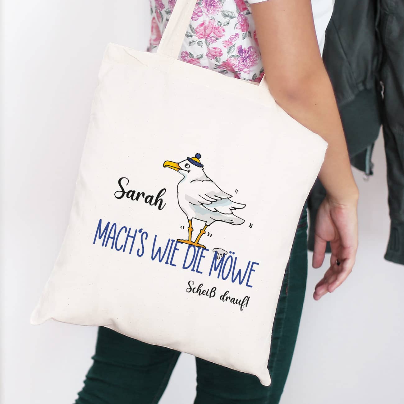 Mach's wie die Möwe... - Baumwollbeutel mit Name