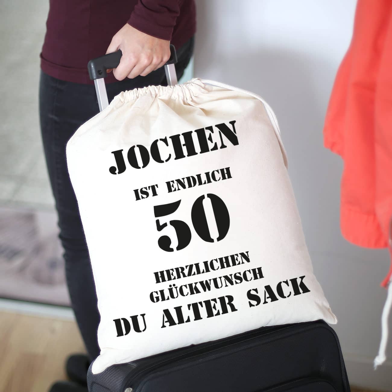 alter Sack Baumwollbeutel zum 50. geburtstag mit Wunschnamen