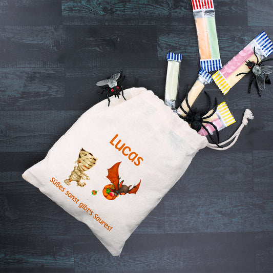 Personalisierter Süßigkeiten-Beutel zu Halloween | Baumwollsack für 'Süßes oder Saures'
