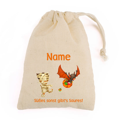 Personalisierter Süßigkeiten-Beutel zu Halloween | Baumwollsack für 'Süßes oder Saures'