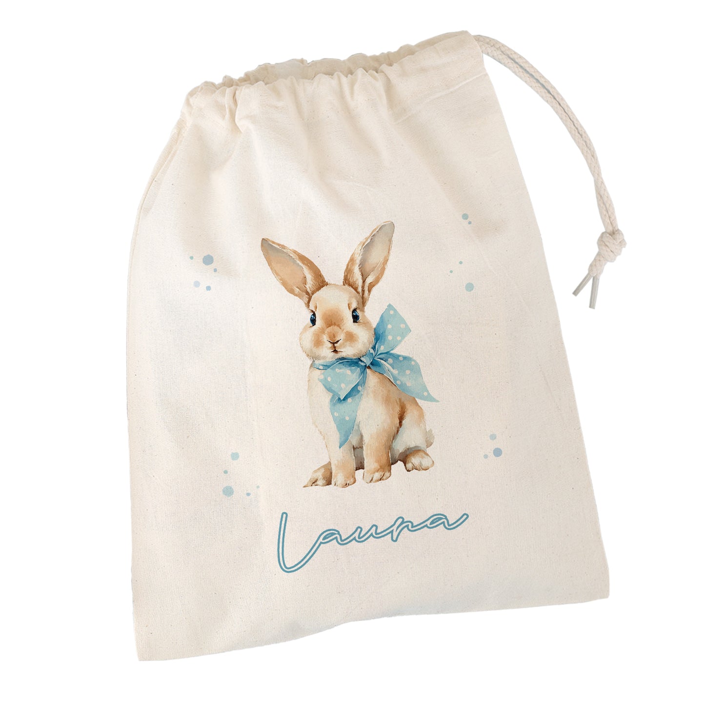 Personalisierter Oster Stoffbeutel mit Hasenmotiv und Name als Geschenkverpackung
