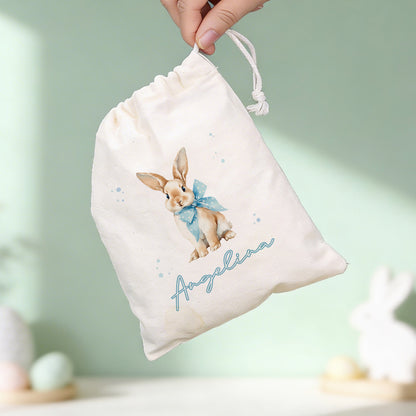 Personalisierter Oster Stoffbeutel mit Hasenmotiv und Name als Geschenkverpackung