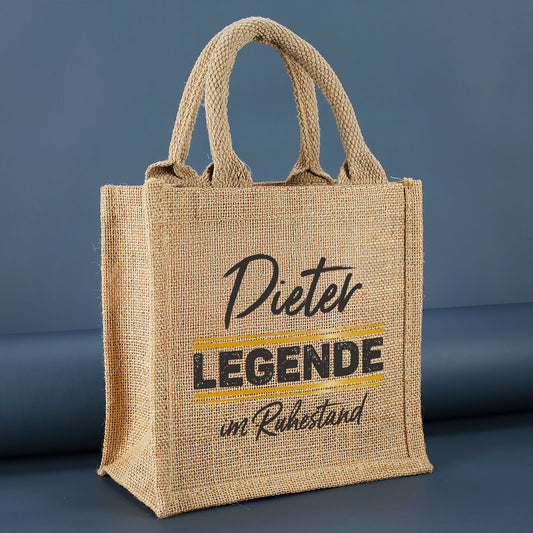 Personalisierte Geschenktasche aus Jute „Legende in Rente“ mit Wunschname