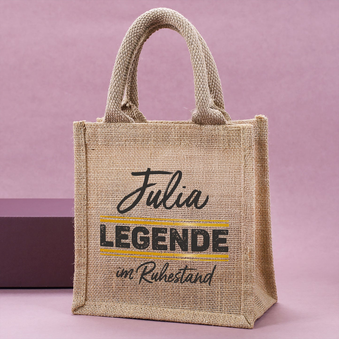 Personalisierte Geschenktasche aus Jute „Legende in Rente“ mit Wunschname