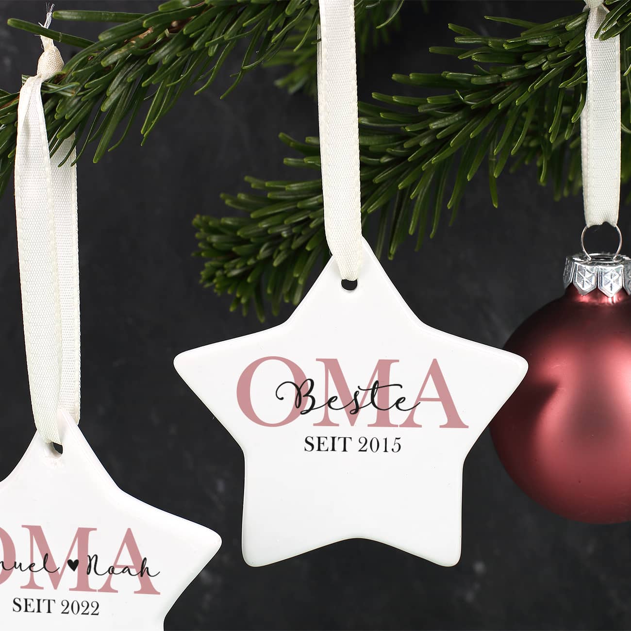 Keramikanhänger mit Text und Jahr nach Wunsch für Oma