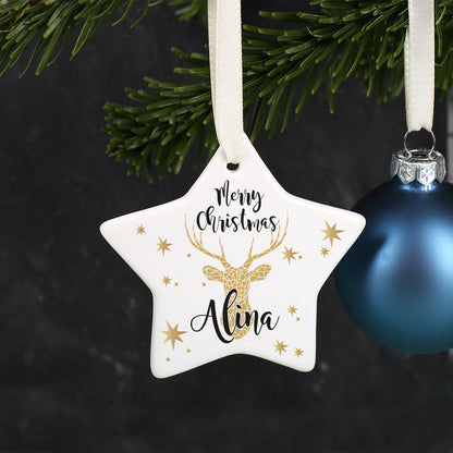 Moderner Christbaumschmuck mit Rentier und Ihrem Wunschnamen