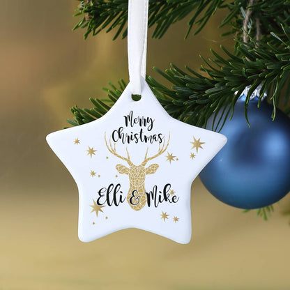 Moderner Christbaumschmuck mit Rentier und Ihrem Wunschnamen