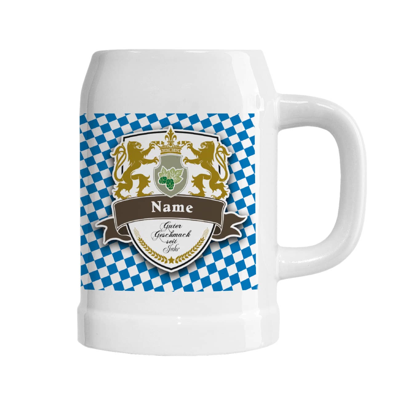Bierkrug mit Name und Jahr bedruckt
