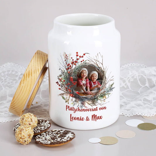 Keksdose mit Fotomotiv zu Weihnachten