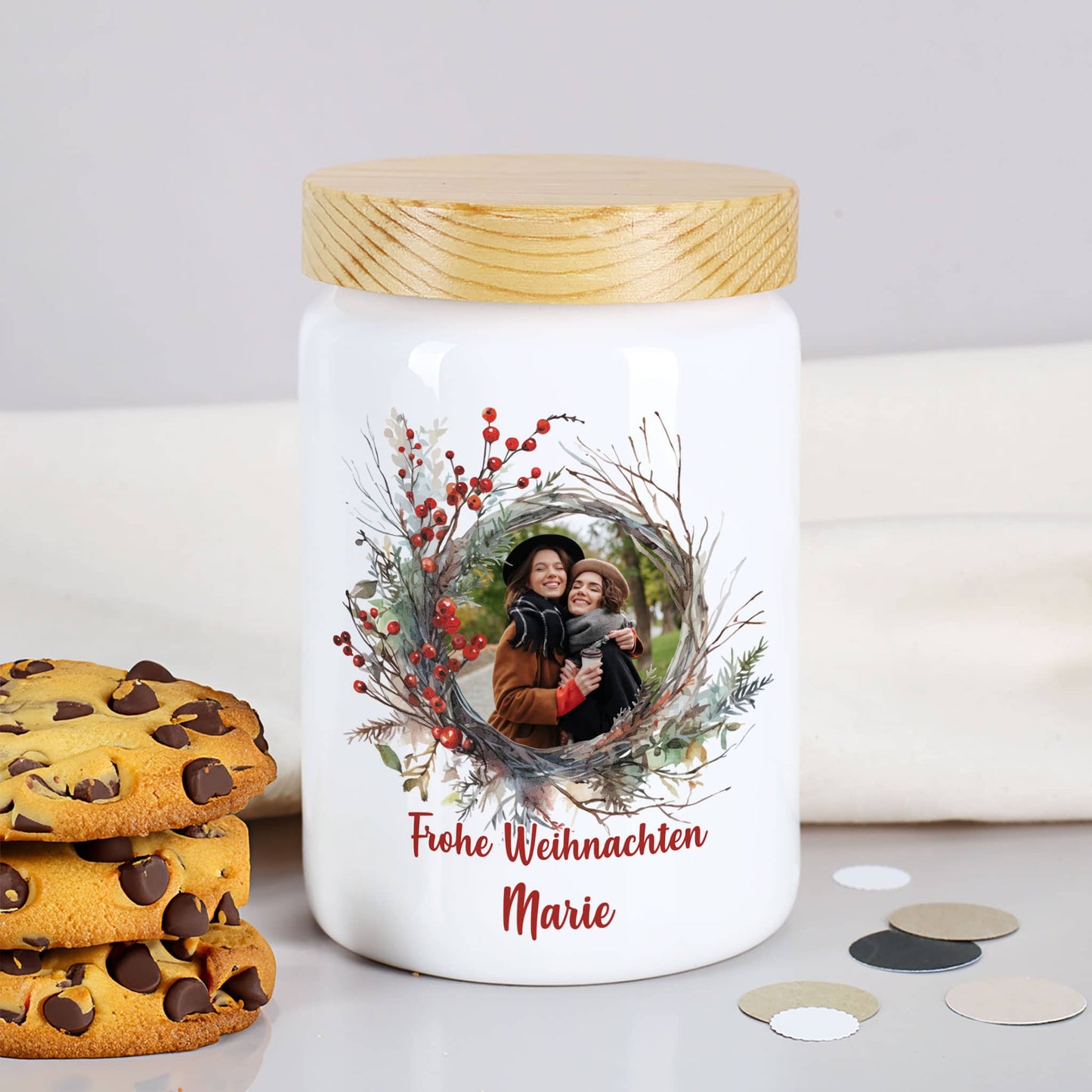 Keksdose mit Fotomotiv zu Weihnachten