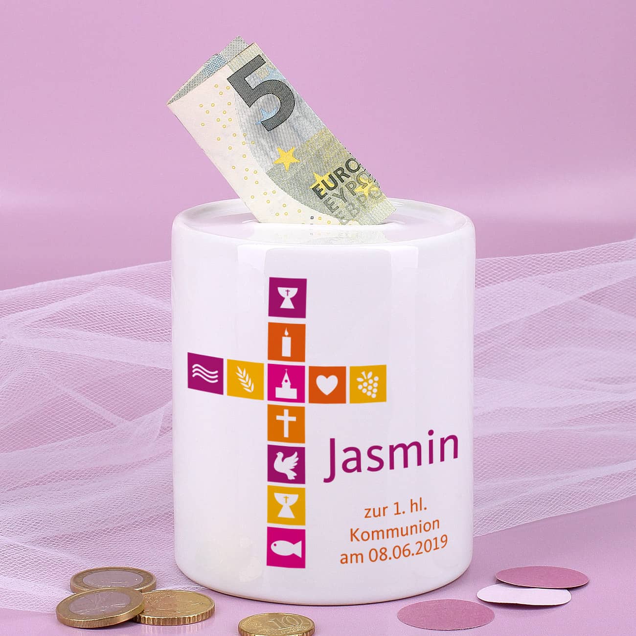 Spardose für Mädchen zur Taufe, Kommunion, Konfirmation