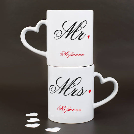 Kaffeetasse mit Ihrem Wunschnamen und "Mr." und "Mrs." bedruckt