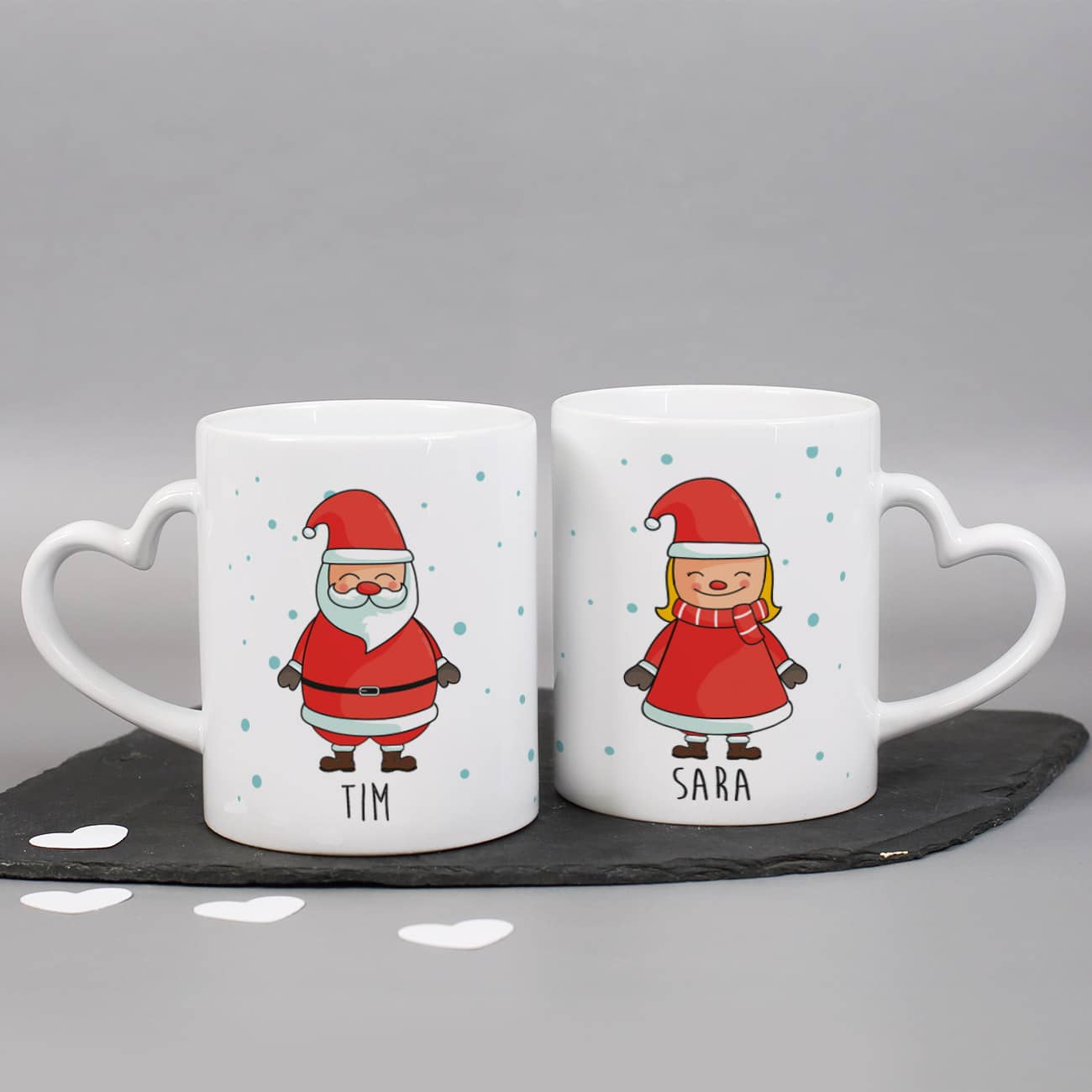 Paartasse mit Weihnachtsmann und Weihnachtsfrau und Name