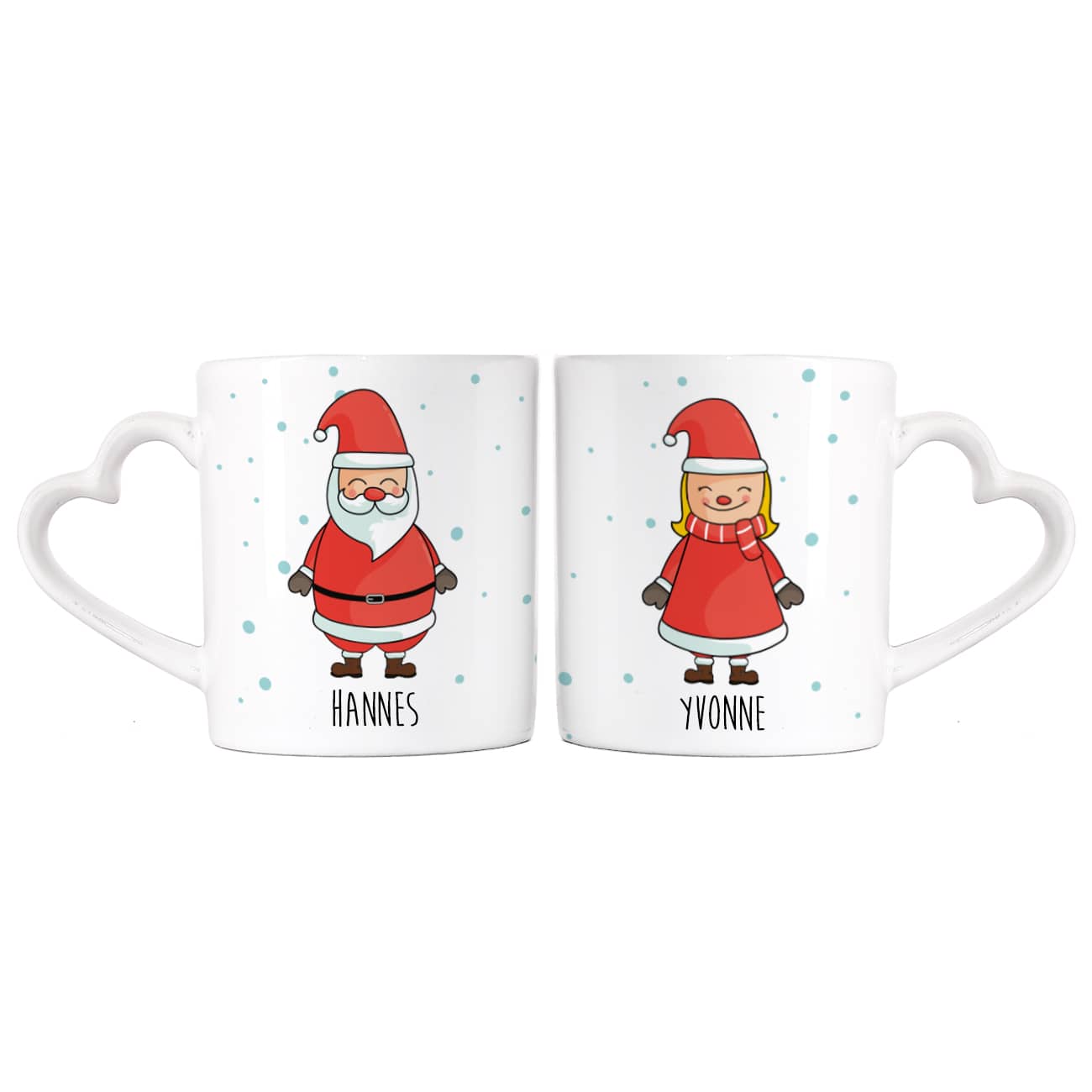 Weihnachtliche Paartasse mit Herzhenkel