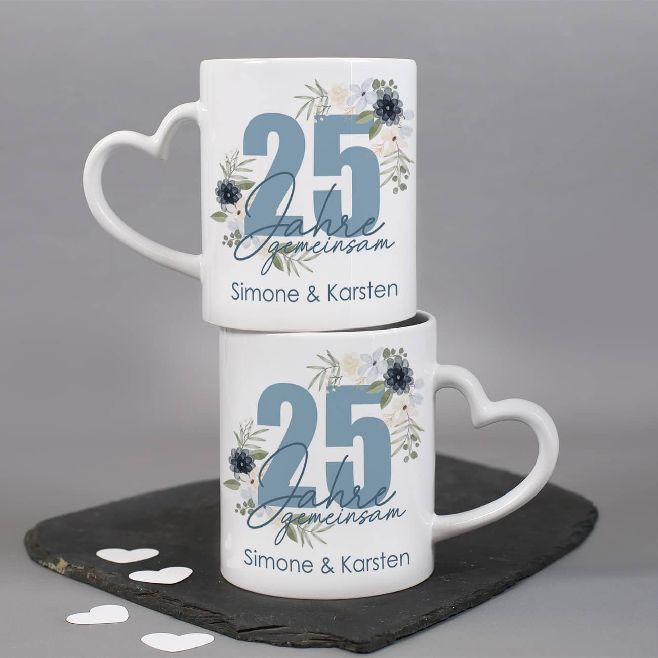 25 Jahre gemeinsam - Paartassen zur Silberhochzeit mit Namen