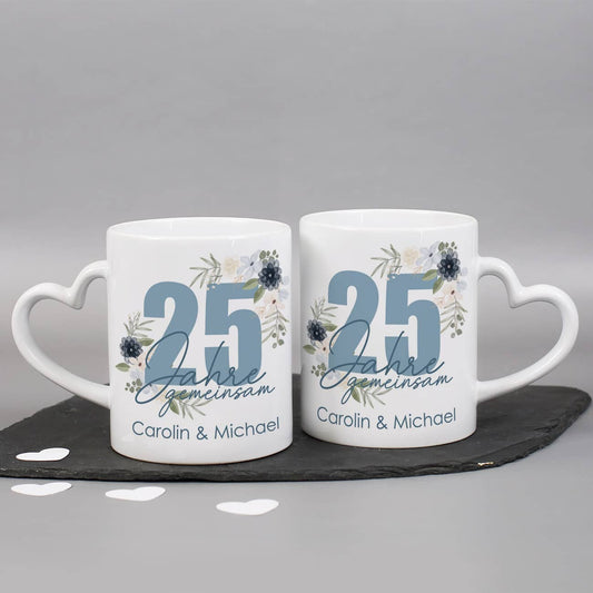 25 Jahre gemeinsam - Paartassen zur Silberhochzeit mit Namen