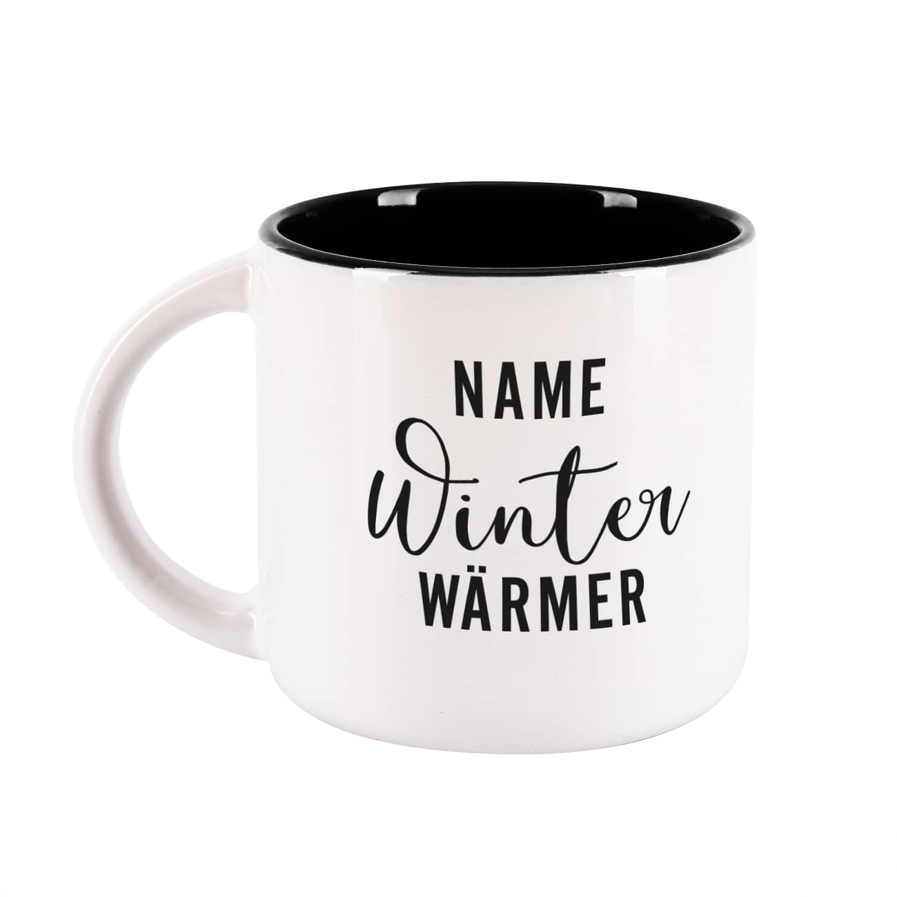 Tasse mit Name und Winter Wärmer Motiv bedruckt