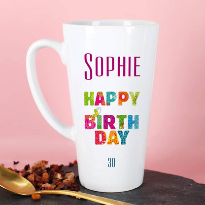 bunte Geburtstagstasse mit Name und Alter