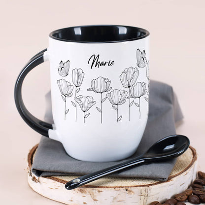 Blumen und Schmetterlinge im Lineart-Stil mit Name