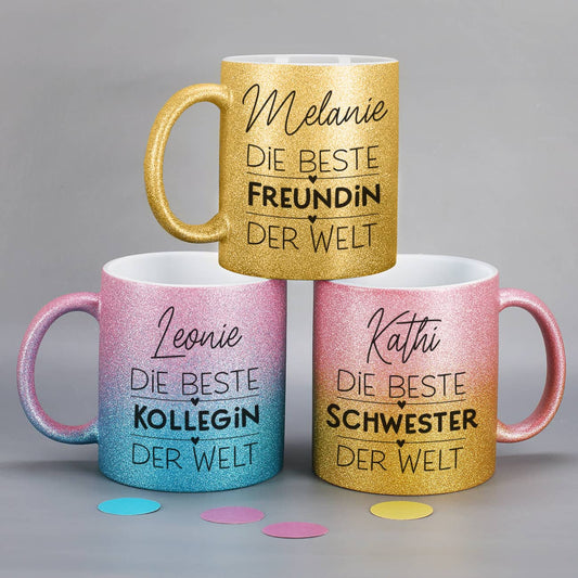 Glitzertasse für die beste Freundin, Kollegin oder Schwester der Welt