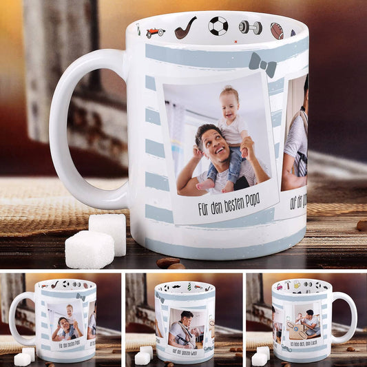Tasse  Innen- und außen bedruckt für den besten Papa mit drei persönlichen Fotos
