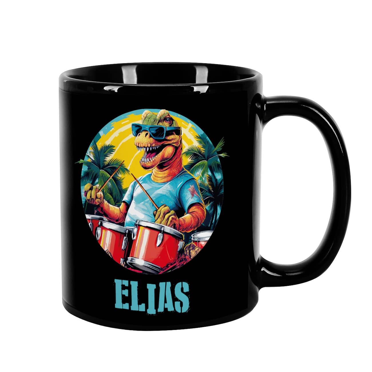 Hammer Geschenkidee für Kinder - Dinosaurier-Tasse mit coolen Schlagzeuger und Name