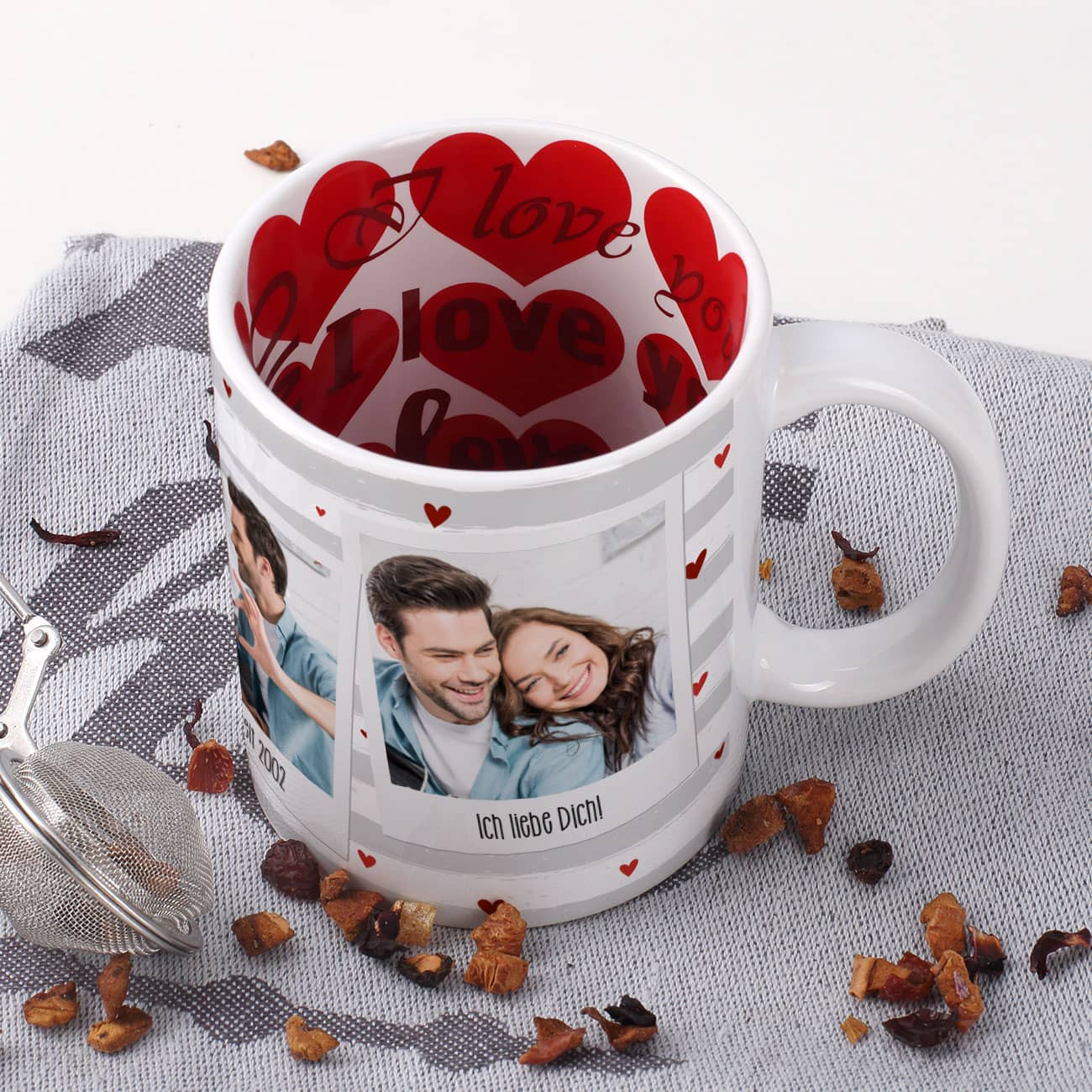 Fototasse mit 3 Bildern zum Valentinstag