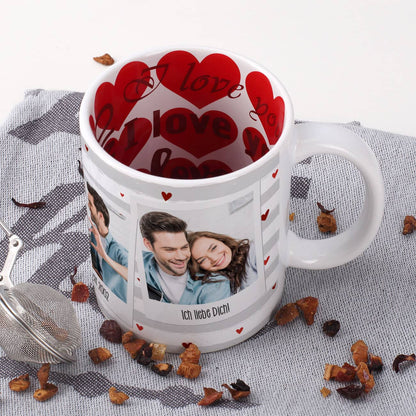 Fototasse mit 3 Bildern zum Valentinstag