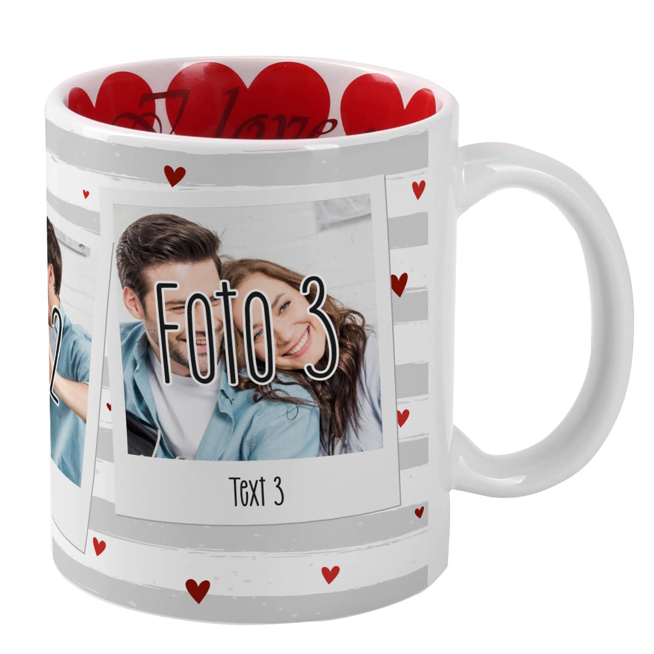 Fototasse mit 3 Bildern zum Valentinstag
