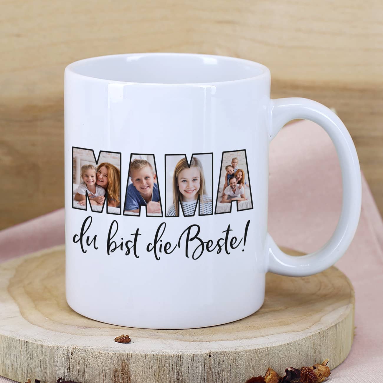 Fototasse - Mama du bist die Beste - mit 4 Bildern bedruckt